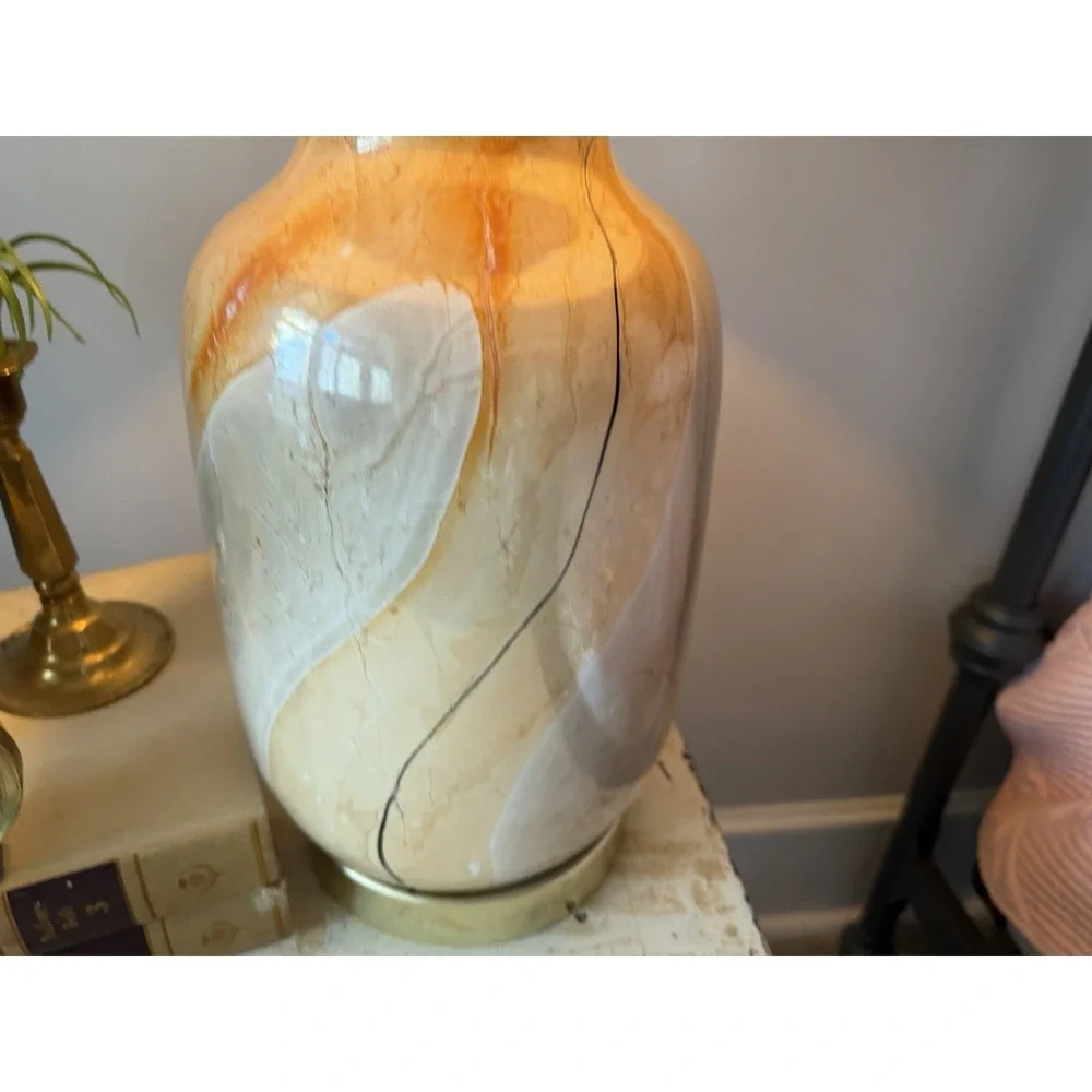 Vintage Ceramic Fall Color Tones Lamp With New Linen Shade GW0051